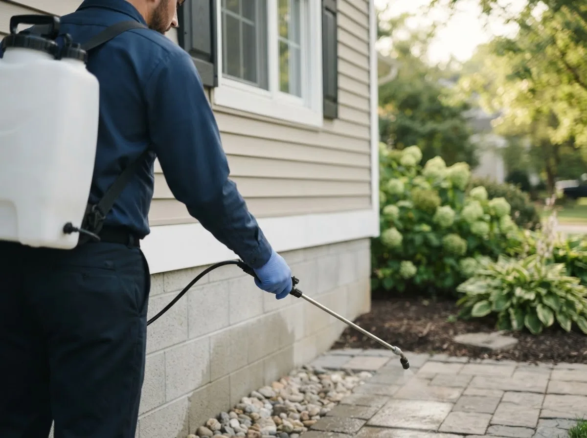 Pest control technician inspecting a home in Eau Claire, PA